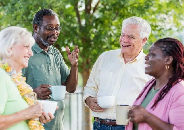 Older couples having coffee